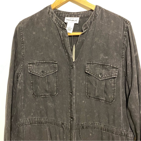 For The Republic Black Lyocell  Long Sleeved Shirt Dress size Large - Picture 3 of 15